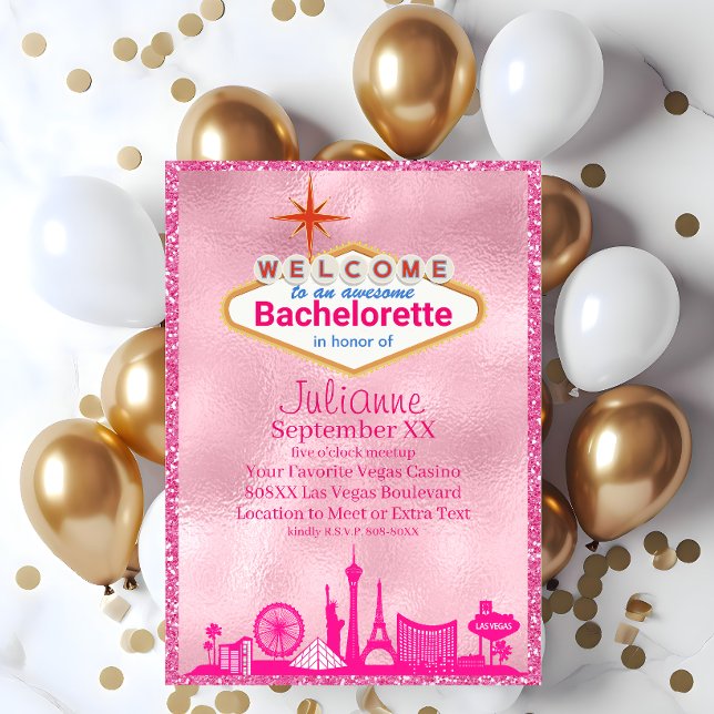 Invitation Las Vegas - Fête de Bachelorette rose (Créateur téléchargé)