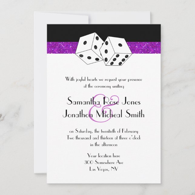 Invitation Las Vegas Mariage Dice Thème Purple Faux Parties s (Devant)