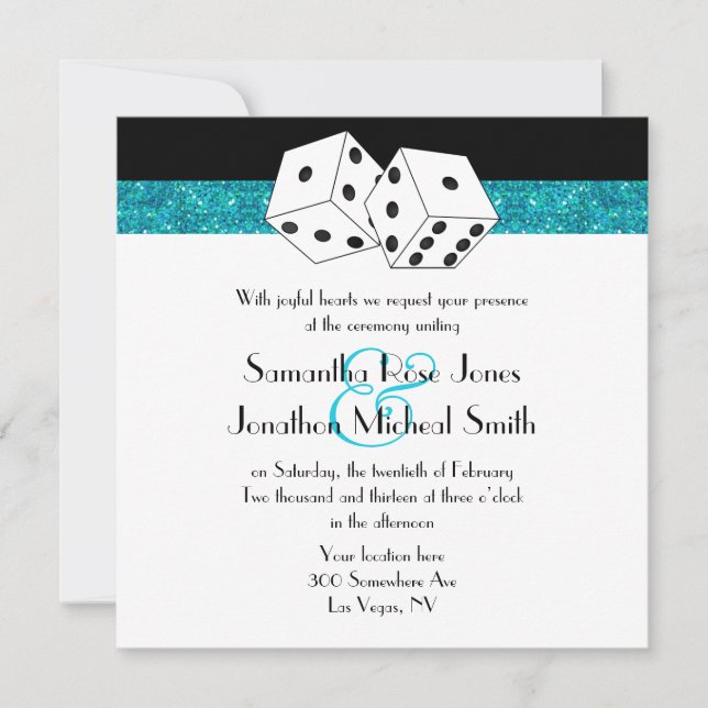 Invitation Las Vegas Mariage Dice Thème Turquoise Blu Faux Pa (Devant)