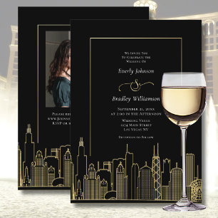 Invitation Las Vegas noir or blanc élégant photo mariage