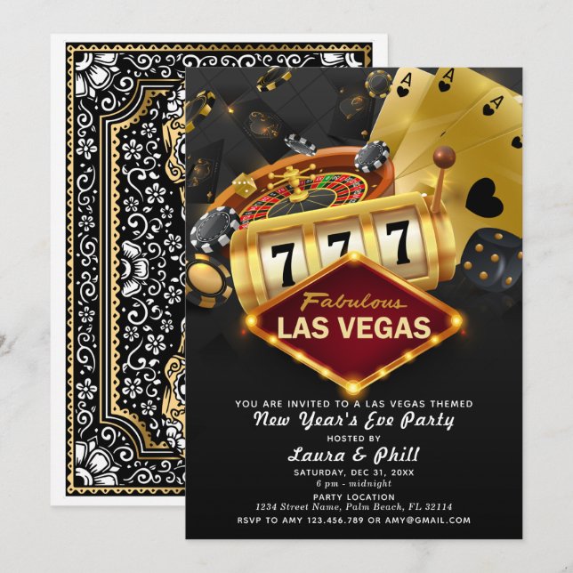 Invitation Las Vegas Soirée du Nouvel An à thème (Devant / Derrière)
