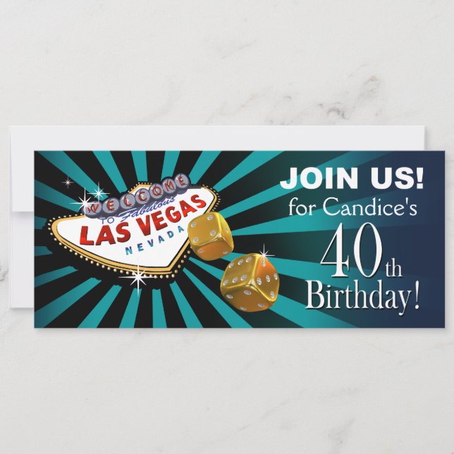 Invitation Las Vegas Starburst 40e anniversaire turquoise or  (Devant)