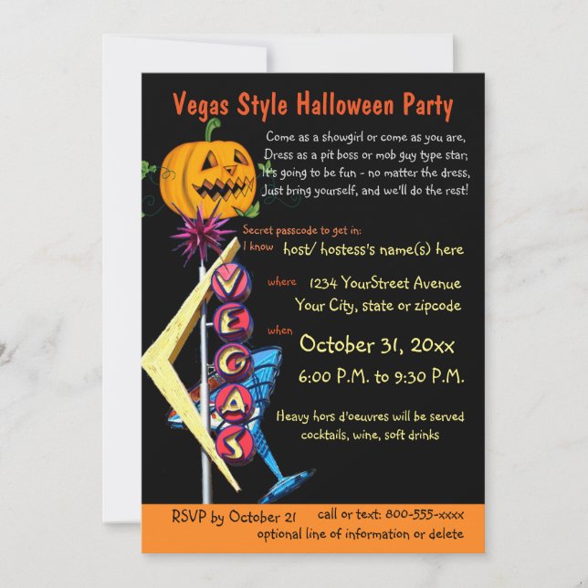Invitation Las Vegas Thème Halloween Party (Devant)