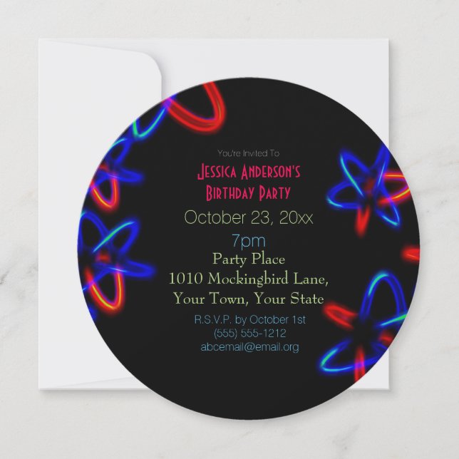 Invitation Laser rouge noir noir Lumières Nouvel Anniversaire (Devant)