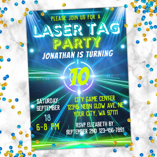 Invitation Laser Tag Bleu Vert Néon Glow Fête d'anniversaire 