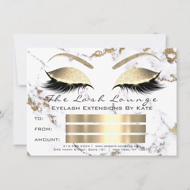 Invitation Lashes White Gold Marble certificat maquillage cad (Devant)