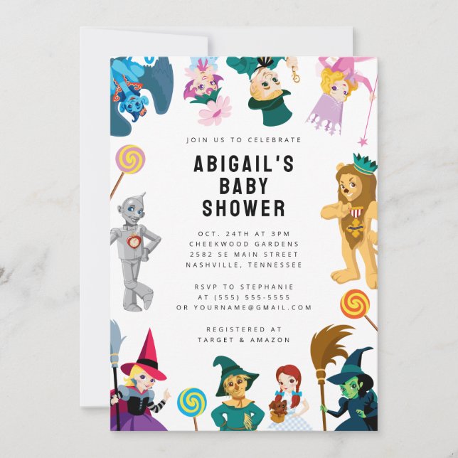 Invitation L'Assistant du Baby shower de caractères Oz (Devant)
