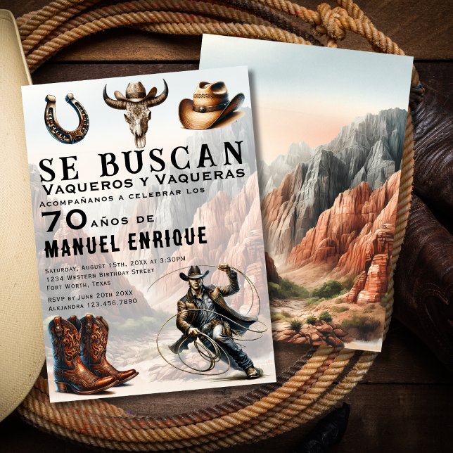 Invitation Lasso Vaquero Espagnol Occidental Cowboy 70e anniv (Créateur téléchargé)