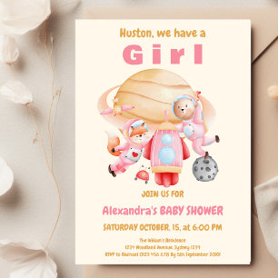 Invitation L'astronaute Bear Fox Baby shower