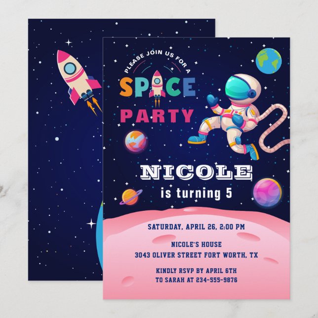 Invitation L'astronaute de la partie spatiale de la Terre Gal (Devant / Derrière)