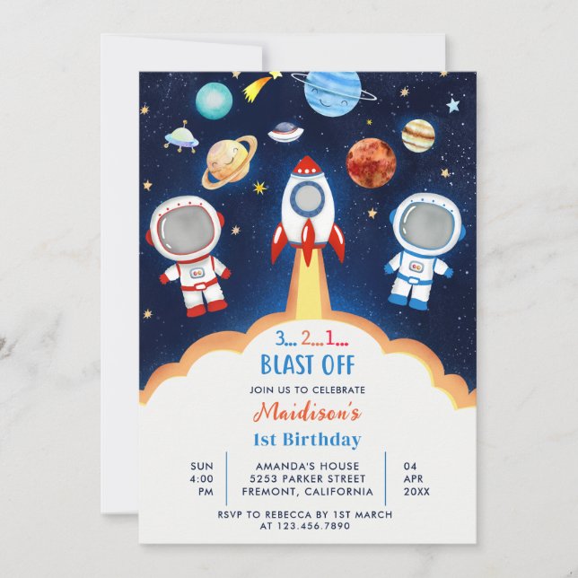 Invitation L'astronaute de l'espace à tout âge fête d'anniver (Devant)