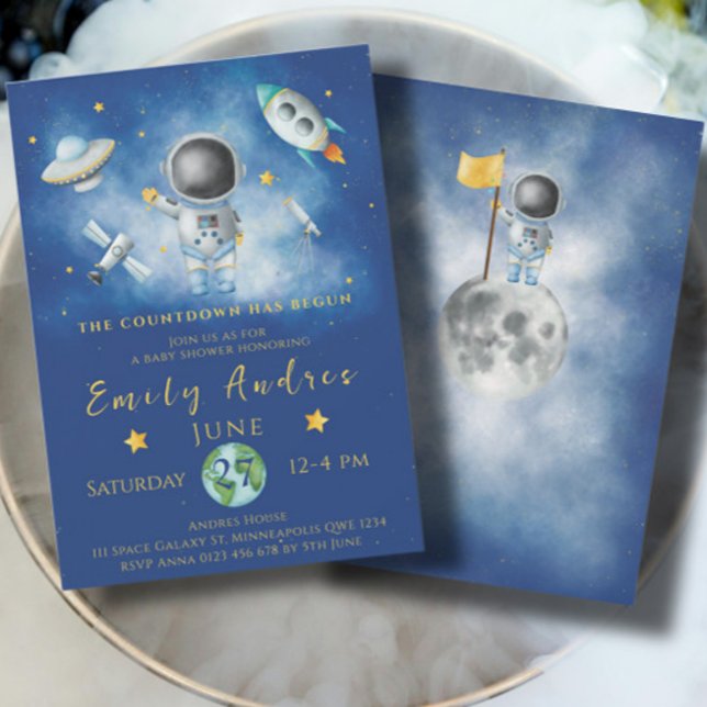 Invitation L'astronaute du Baby shower de l'espace Boquettes  (Créateur téléchargé)