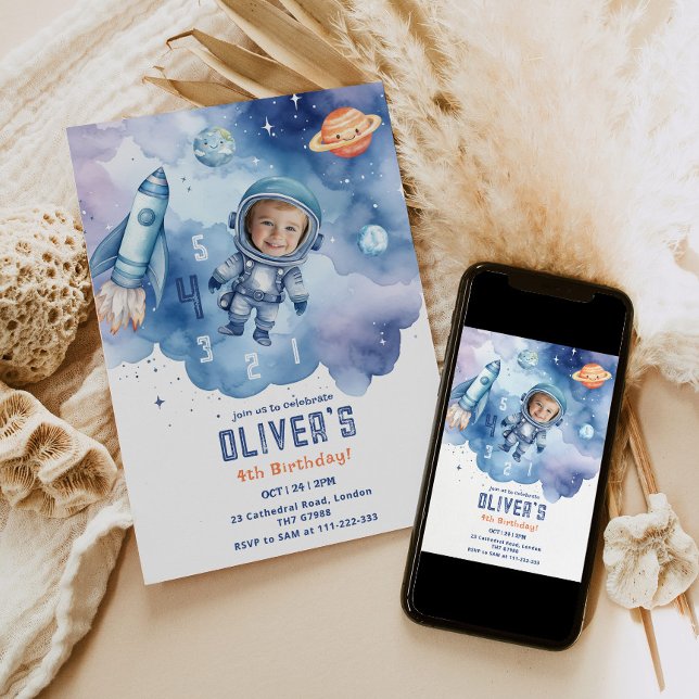 Invitation L'astronaute spatiale compte à rebours pour 4ème a (Créateur téléchargé)