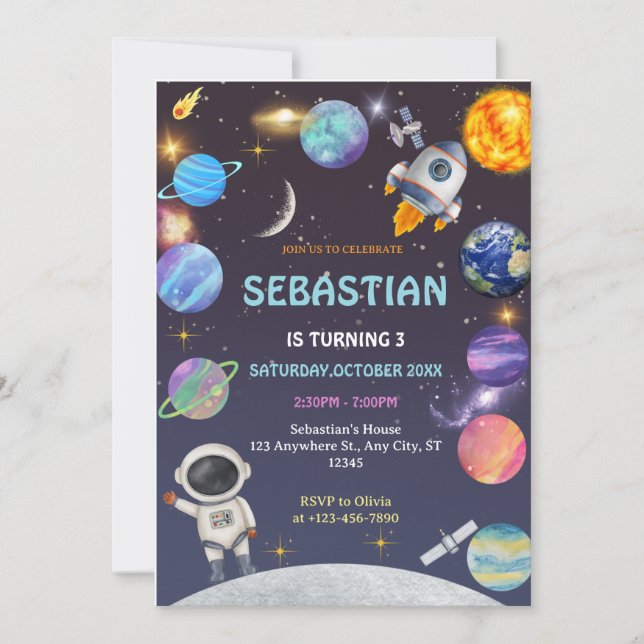 Invitation L'astronaute spatiale n'importe quel âge Anniversa (Devant)