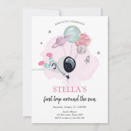 Invitation L'astronaute spatiale Orange Girl First Birthday