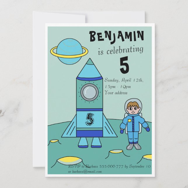 Invitation L'astronaute sur le Parti Anniversaire de enfant d (Devant)
