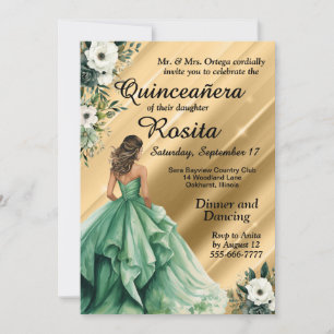 Invitation Latino Verte Émeraude pour Quinceañera