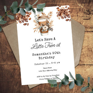 Invitation Latte Fun Coffee 90e anniversaire adulte