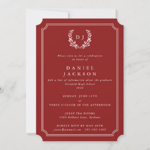 Invitation Lauréat de la couronne rouge/blanche de monogramme