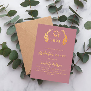 Invitation Lauréat d'or rose couronne 2025 Graduation Party