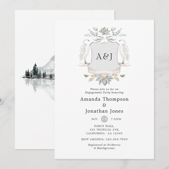 Invitation Laurel Crest Monogramme Lakeside (Devant / Derrière)