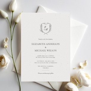 Invitation Laurel Crest Wreath Minimaliste Chic Mariage