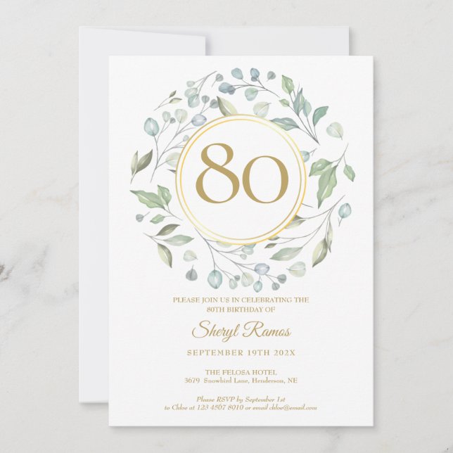 Invitation Laurel Garland Gold Monogramme 80e anniversaire (Devant)