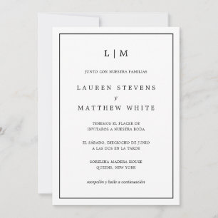 Invitation Lauren Black and White Elegant Mariage espagnol
