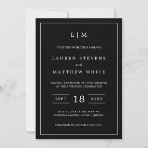 Invitation Lauren Black Monogramme Mariage élégant