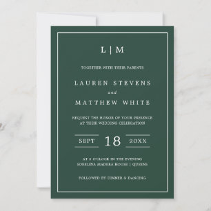Invitation Lauren Forest Green Monogramme Mariage élégant