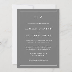 Invitation Lauren Grey Monogramme Mariage élégant