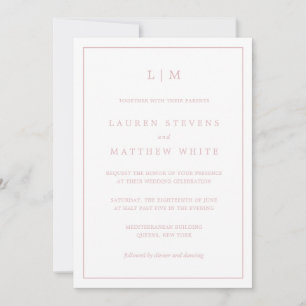 Invitation Lauren Pink Monogramme Mariage élégant