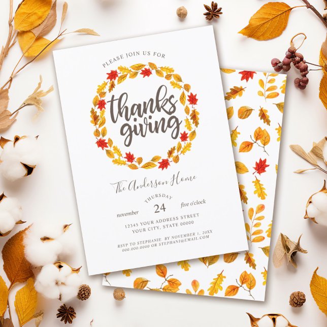 Invitation L'automne de Thanksgiving laisse des gerbes (Invite your family and friends to your Thanksgiving day feast with this autumn leaf design.)