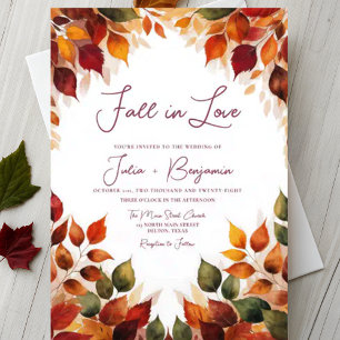 Invitation L'automne laisse l'aquarelle chute en amour Mariag