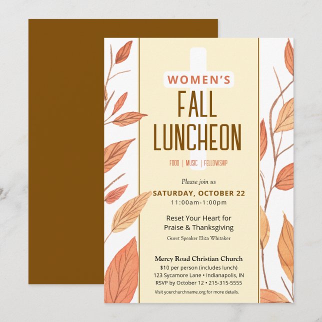 Invitation L'automne laisse l'église des femmes Dîner Invitat (Devant / Derrière)
