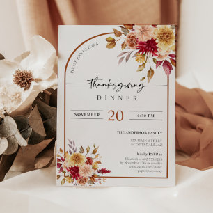 Invitation L'automne quitte Boho Arch Thanksgiving Dîner