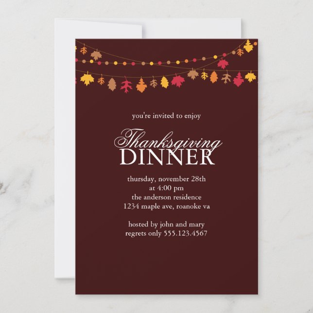 Invitation L'automne quitte Garland Thanksgiving Dîner (Devant)
