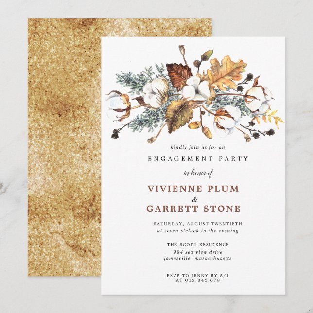 Invitation L'automne quitte la fête d'engagement florale blan (Devant / Derrière)