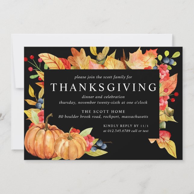 Invitation L'automne quitte le dîner de Thanksgiving Citrouil (Devant)