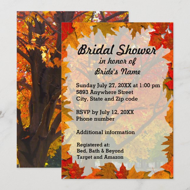 Invitation L'automne quitte l'invitation de la douche nuptial (Devant / Derrière)