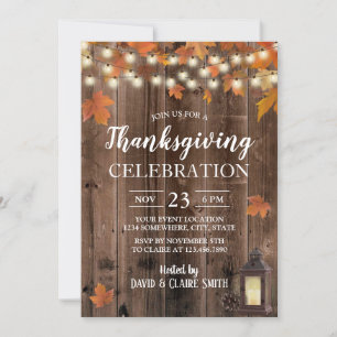 Invitation L'automne rustique de Thanksgiving quitte Lanterne