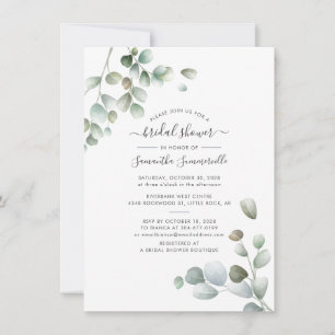 Invitation Lavage de Mariée Script Floral Eucalyptus Botaniqu