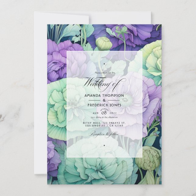 Invitation Lavande avec le mariage de printemps floral vert (Devant)