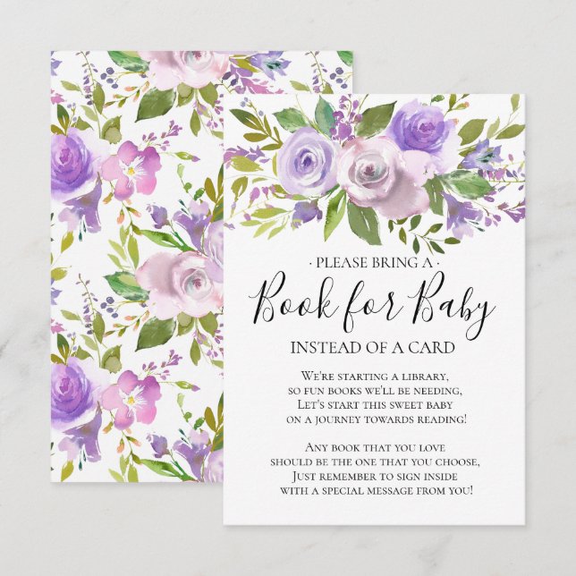 Invitation Lavande Baby shower floral livre pour bébé (Devant / Derrière)