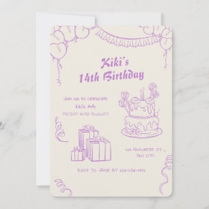 Invitation Lavande Beige Whimsical 14e anniversaire fête