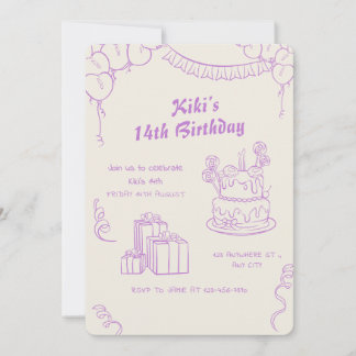 Invitation Lavande Beige Whimsical 14e anniversaire fête