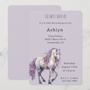 Invitation Lavande Blanc Floral Cheval Cowgirl Anniversaire