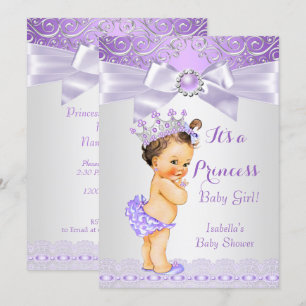 Invitation Lavande blanche Lilac Princesse Baby shower Brunet