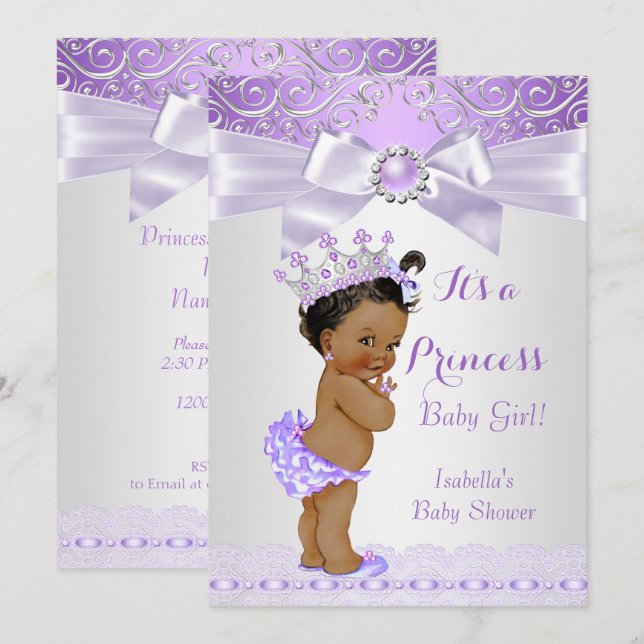 Invitation Lavande blanche Lilac Princesse Baby shower ethniq (Devant / Derrière)