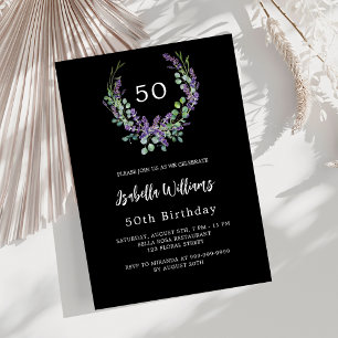 Invitation Lavande blanche noire violet luxe floral